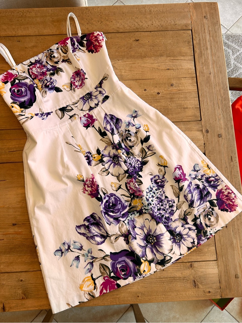 White House Black Market White Mini Dress Purple & Pink Floral Print for summer